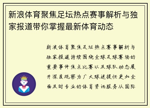 新浪体育聚焦足坛热点赛事解析与独家报道带你掌握最新体育动态
